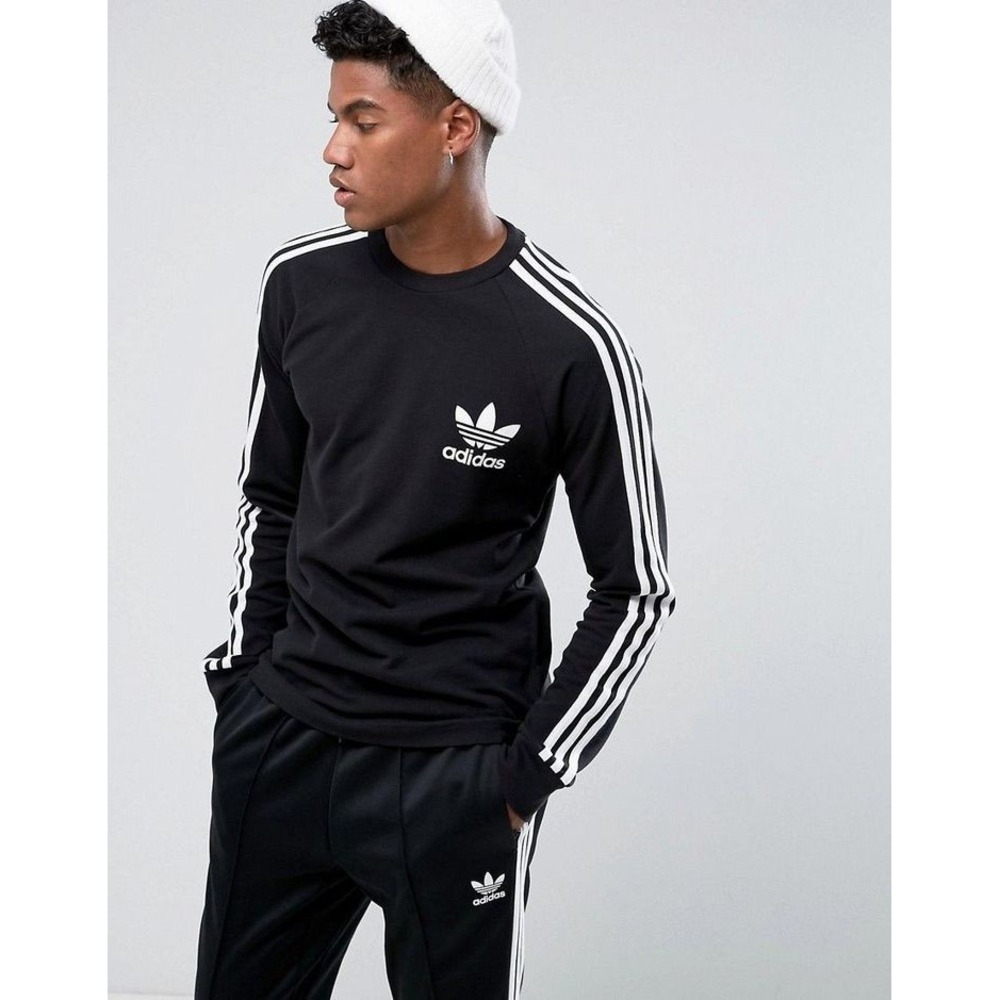 NEW Adidas Originals 3-Stripe Pique Long Sleeve T-Shirt Black BR2042 Men's XL